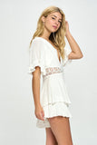 Flutter Sleeved Short Romper with Crochet Trim