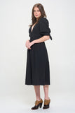 PLUS 3/4 PUFF SLV TEXTURED BUTTON DOWN MIDI DRESS