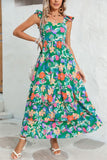 Boho Floral Ruffle Sleeveless Tiered Maxi Dress