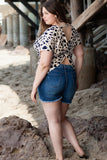 Women Leopard Print Twist Open Back Plus Size Top