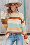 Women Drop-shoulder Striped Color Block Sweater