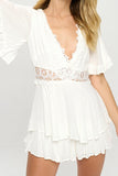 Flutter Sleeved Short Romper with Crochet Trim