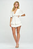 Flutter Sleeved Short Romper with Crochet Trim