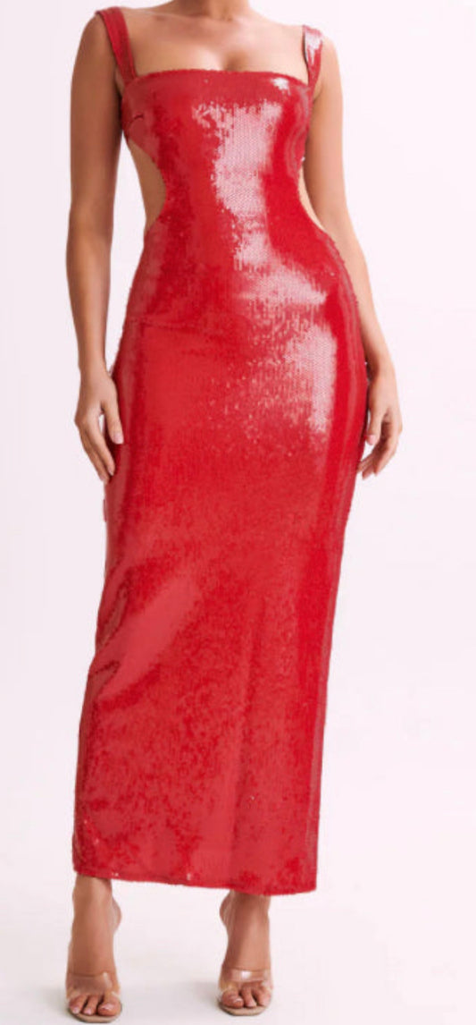 Janelle Sequin Maxi Dress| Red