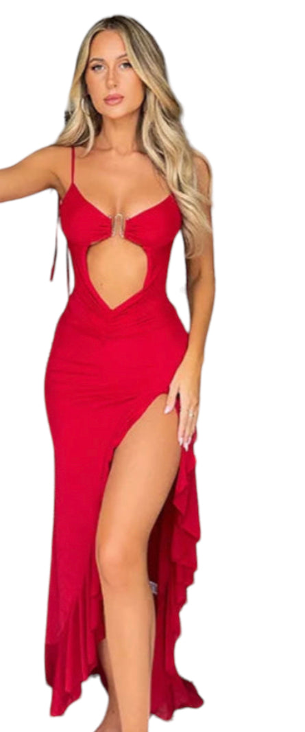 Nala Backless Maxi Dress| Red