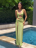 Bali Nights Cut Out Maxi Dress| Green