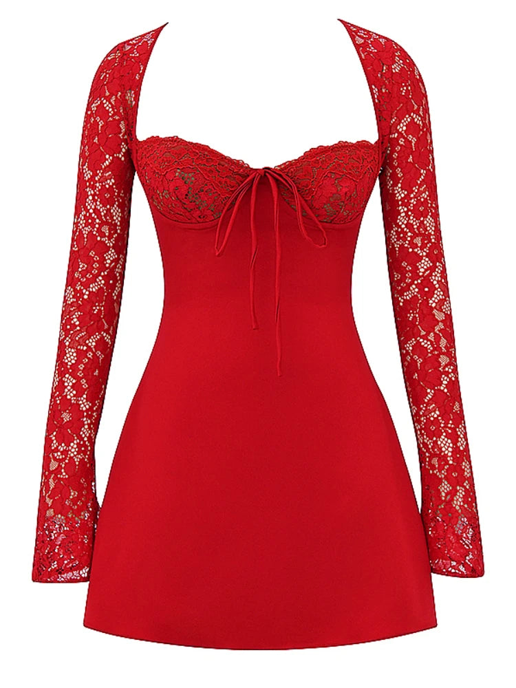 Akira Lace Mini Dress|Red