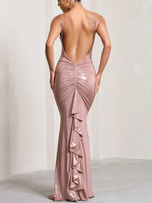 Milia Ruffle Maxi Dress| Pink
