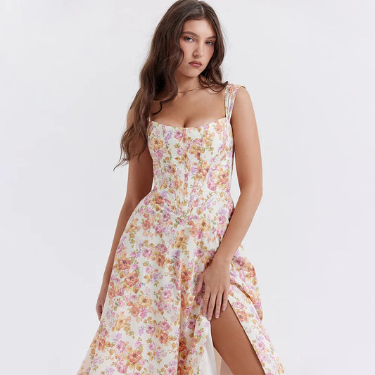 Kayla Floral Midi Dress| Pink/Combo