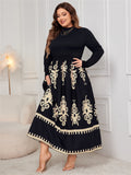 Honey Plus Size Printed Mock Neck Long Sleeve Dress